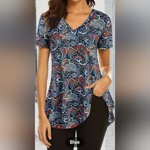 Paisley Print V Neck T-Shirt, Casual Short Sleeve Shirt